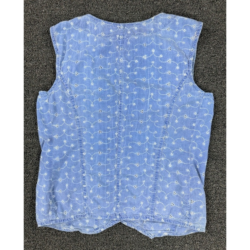 Y2K Denim Vest Top‎ Floral Embroidered Blue Button Front Indie Soft Girl - Picture 3 of 5